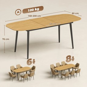 Mesa de Jantar Extensível, 160-200 x 80 x 76 cm, Para 6 a 8 Pessoas (CADEIRAS NÃO INCLUIDAS), Castanho