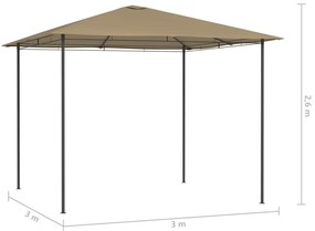 Gazebo 3x3x2,6 m 160 g/m² cinzento-acastanhado