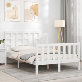 Estrutura de cama de casal c/ cabeceira madeira maciça branco