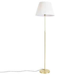 Candeeiro de pé dourado/latão com abajur plissado creme 45 cm - Parte Country / Rústico