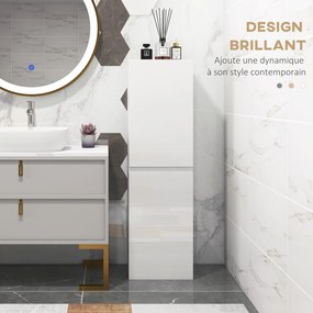 Móvel para arrumação na casa de banho 35 x 25 x 120 cm, estilo contemporâneo, com 2 portas e prateleiras ajustáveis, branco