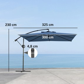 Guarda-sol  de 3 x 3 m com manivela, base em cruz, inclinação ajustável e rotação de 360°, de 180 g/m² azul