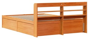 Estrutura cama c/ cabeceira 140x190cm pinho maciço castanho-mel