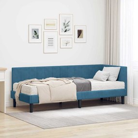 vidaXL Estrutura de Cama de Canto com Colchão 2 pcs Azul Veludo