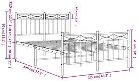 Estrutura de cama com cabeceira e pés 120x190 cm metal preto