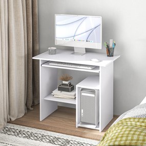 Secretária com arrumação, tabuleiro para teclado e suporte para monitor, 80 x 45 x 75 cm, branca