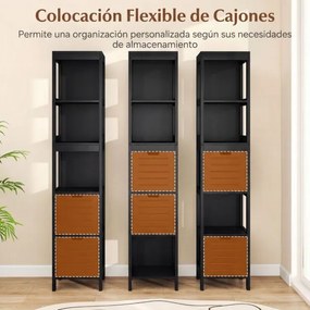 Armário para casa de banho 30,5 x 30,5 x 144 cm com 2 gavetas e 3 estantes Preto