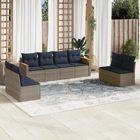 vidaXL 8 pcs conjunto sofás p/ jardim c/ almofadões vime PE cinzento