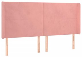 Cabeceira de cama c/ luzes LED veludo 183x16x118/128 cm rosa