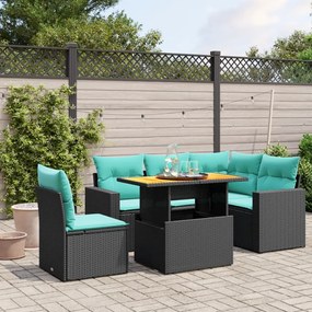 vidaXL 6 pcs conjunto de sofás p/ jardim c/ almofadões vime PE preto