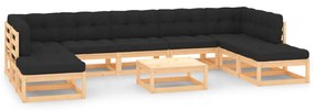 10 pcs conj. lounge jardim c/ almofadões pinho maciço antracite