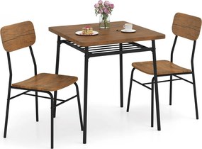 Conjunto de mesa e 2 cadeiras de jantar em madeira e metal  preto e Castanho