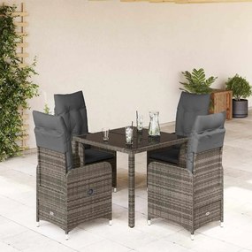 vidaXL 5 pcs conjunto bistrô de jardim c/ almofadões vime PE cinza