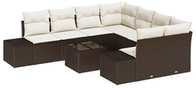 Conjunto de sofá de jardim de 9 peças com almofadas em rattan sintétic