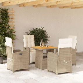 vidaXL 5 pcs conjunto de jantar p/ jardim com almofadões vime PE bege