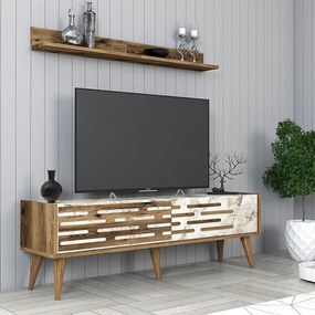 Unidade de TV Valensiya – Nogueira/Branco/Mármore – 140 cm x 35 cm x 4