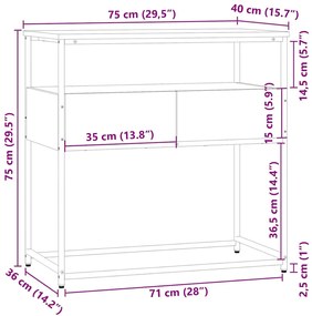 Mesa consola 75x40x75 cm derivados de madeira carvalho sonoma