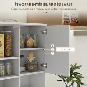 Armário de cozinha  89 x 39,5 x 168 cm com vários compartimentos, 4 portas, 3 gavetas, prateleira + tabuleiro grande, branco