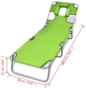 Espreguiçadeira dobrável c/ almofada cabeça aço revestido verde