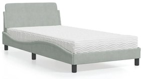 Cama com colchão 100x200 cm veludo cinzento-claro