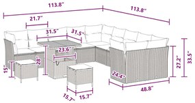 Conjunto de Sofá de Jardim com 13 Peças e Almofadas Pretas em Rattan e