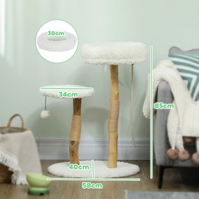 Arranhador para gatos com cama 58 x 40 x 85 cm, postes para arranhar, plataforma de salto, bola e corda de brincar,  branco