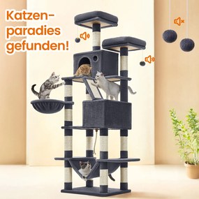 Arranhador para gatos 55 x 45 x 168 cm com 2 cavernas cinza fumado