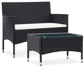 vidaXL 2 pcs conjunto lounge de jardim c/ almofadão vime PE preto