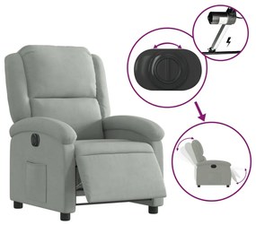Poltrona reclinável elétrica veludo cinzento-claro