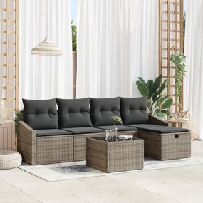 Conjunto de Sofás de Jardim de 6 Peças com Almofadas Cinza Poliratan