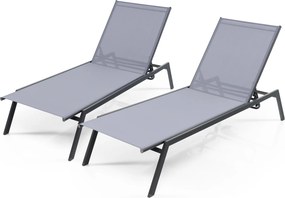 Conjunto de 2 Espreguiçadeiras de Exterior, 199 x 70 cm, Encosto Ajustável em 6 Níveis, Cinzento