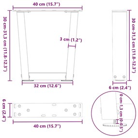 Pés para mesa de centro em V, 2 peças, antracite, 40x(30-31,3) cm, aço