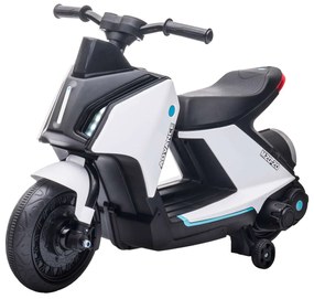 HOMCOM Motocicleta elétrica infantil com bateria de 6V para crianças de 2 a 4 anos com faróis musicais e 2 rodas de equilíbrio 80x39,5x51 cm Branco