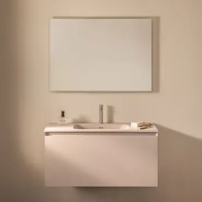 Conjunto De Móvel De Casa De Banho Suspenso Em Madeira Com Lavatório Integrado Macrae Crema Linho & Led Retangular E Anti-embaciamento 100x70 Cm Riben