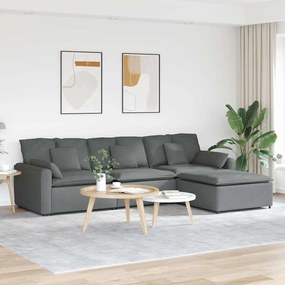Sofá modular com pufes e almofadas cinzento-escuro