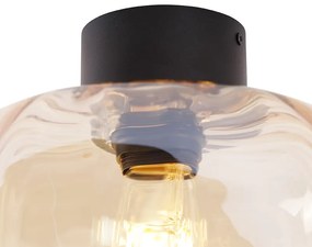 Candeeiro de teto design preto com vidro âmbar - Qara Design