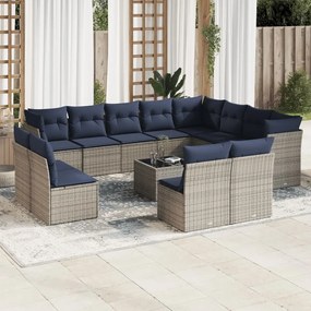 vidaXL 13 pcs conjunto sofás p/ jardim c/ almofadões vime PE cinzento