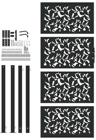 Portão de jardim 105x205 cm preto design de folha de aço