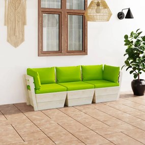 vidaXL Sofá paletes 3 lugares p/ jardim c/ almofadões madeira de abeto