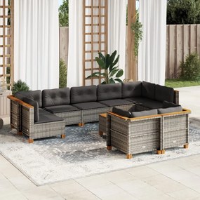 vidaXL 10 pcs conjunto sofás de jardim c/ almofadões vime PE cinzento
