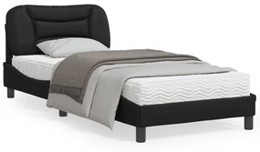 vidaXL Estrutura de cama c/ luzes LED 90x200 cm couro artificial preto