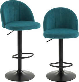 HOMCOM Conjunto de 2 Bancos de Bar, Bancos Modernos Giratórios com Apoio para os Pés, Azul | Aosom Portugal