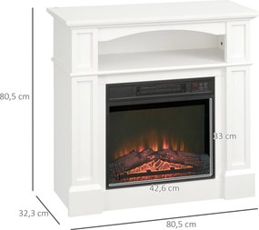 Lareira elétrica 80,5 x 32,3 x 80,5 cm com efeito de chamas LED e luminosidade regulável, com comando à distância - 1800 W - branca