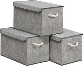 Conjunto de 3 Caixas de armazenamento com tampa, cinzentas