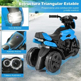 Mota elétrica 6V para crianças com sons, luzes LED, rodas antiderrapantes, botão de arranque para 1-3 anos, azul marinho