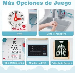 Hospital de brincar infantil com 24 acessórios Relógio Torneira Lavatório Monitor ECG para crianças a partir dos 3 anos 97 x 30,5 x 88 cm Azul