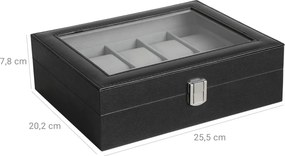 Caixa de relógio para 10 relógios 25 x 7,5 x 20 cm preto
