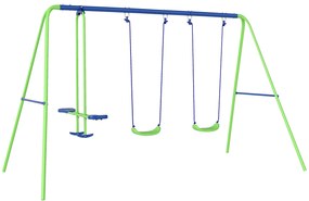 Outsunny Baloiços para Crianças Conjunto de Baloiços de Jardim com Altura Ajustável com Baloiço Duplo 280x140x178 cm Verde | Aosom Portugal