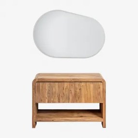 Conjunto De Móvel De Casa De Banho Em Madeira Vacry Castanho Acácia & Sem Lavatório & Oval Led E Anti-embaciamento 120x80 Cm Riben & Sem Torneira & &#