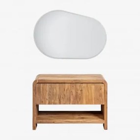 Conjunto De Móvel De Casa De Banho Em Madeira Vacry Castanho Acácia & Sem Lavatório & Oval Led E Anti-embaciamento 120x80 Cm Riben & - Sklum